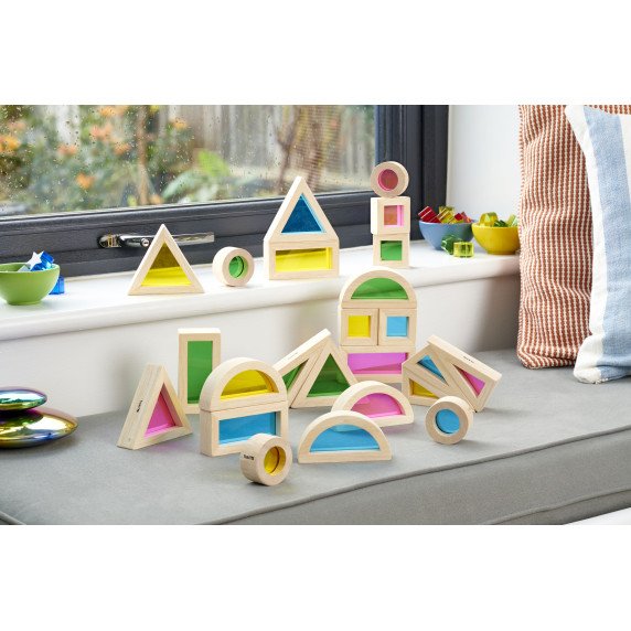 Geometrinės kaladėlės su spalvotais langeliais (24 vnt.)