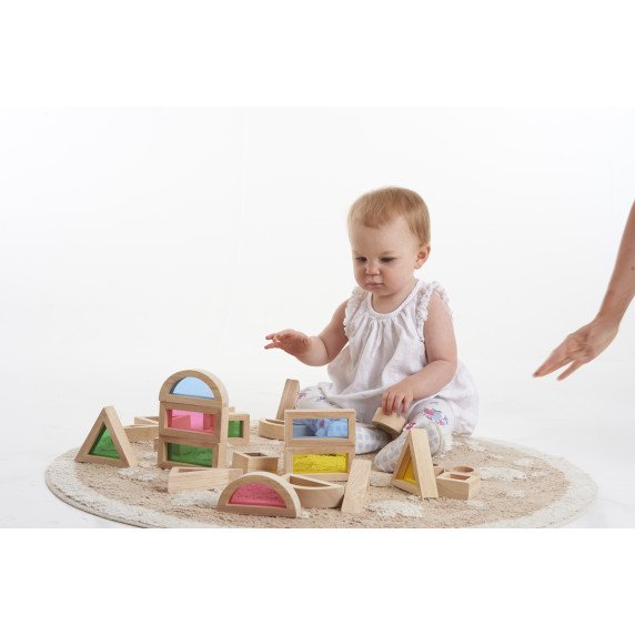 Geometrinės kaladėlės su spalvotais langeliais (24 vnt.)