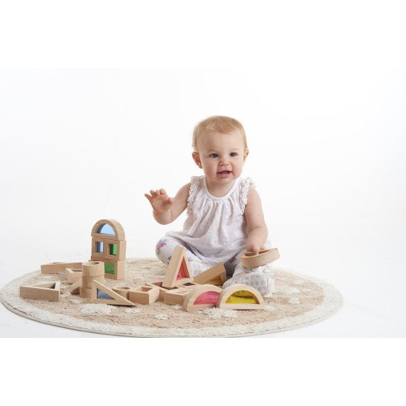 Geometrinės kaladėlės su spalvotais langeliais (24 vnt.)