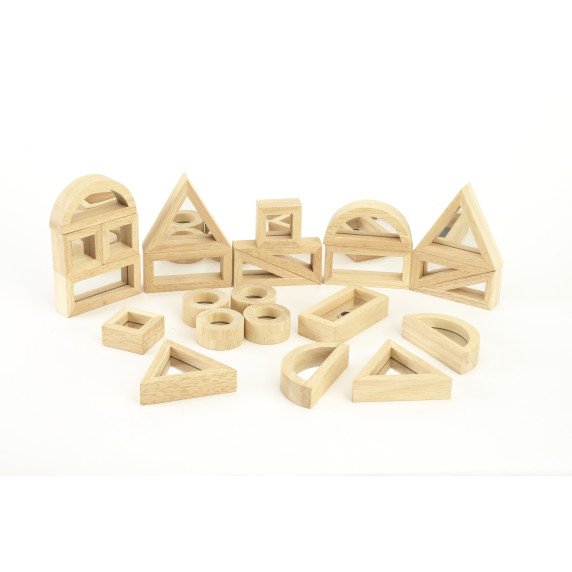 Medinės veidrodinės kaladėlės su dvipusiais akrilo veidrodžiais (24 vnt.)