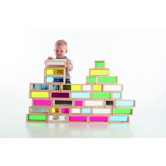 Didelės spalvotos kaladėlės su skaidriais langeliais (36 vnt.)