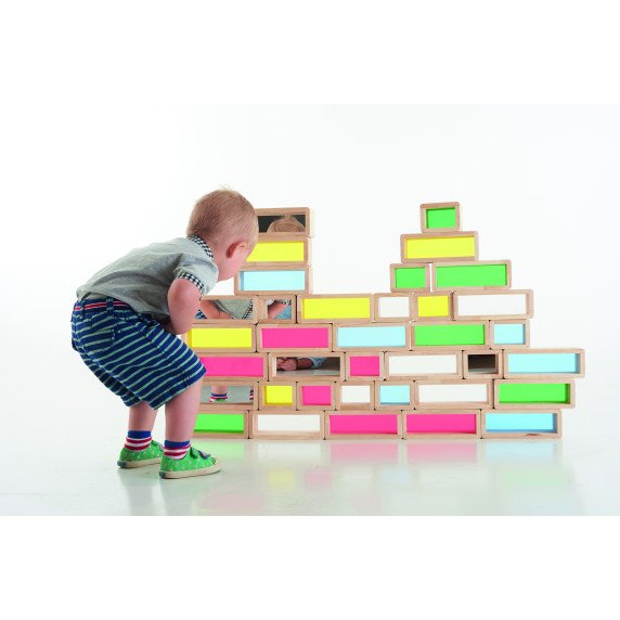 Didelės spalvotos kaladėlės su skaidriais langeliais (36 vnt.)