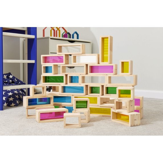 Didelės spalvotos kaladėlės su skaidriais langeliais (36 vnt.)