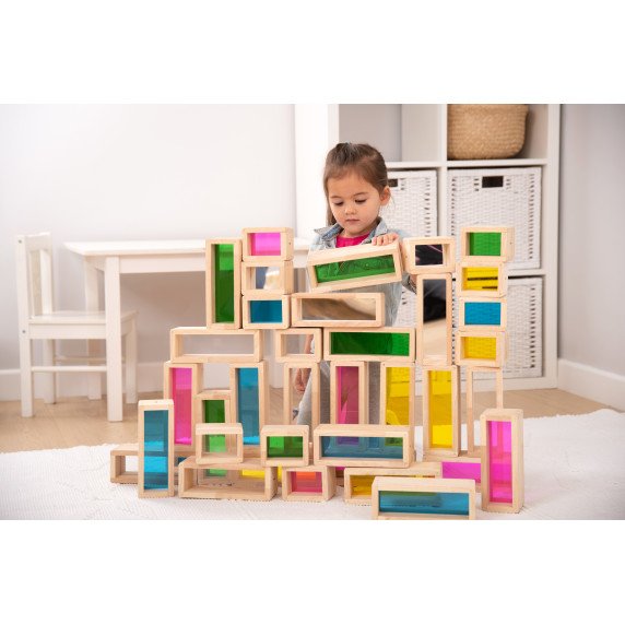 Didelės spalvotos kaladėlės su skaidriais langeliais (36 vnt.)