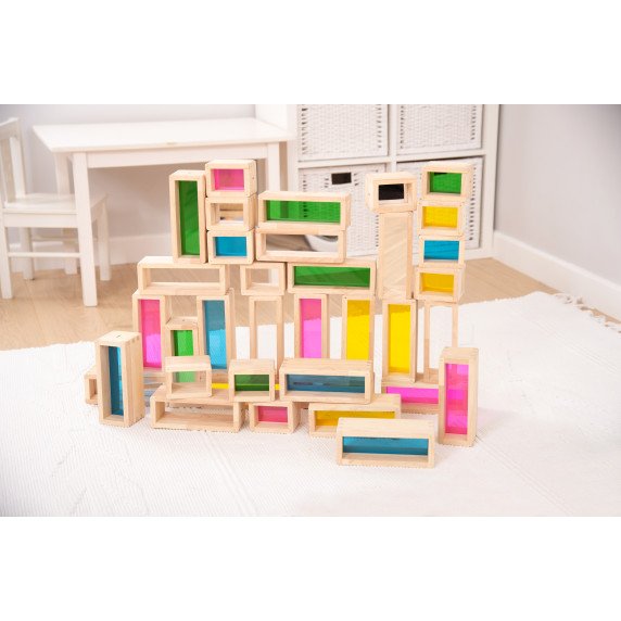 Didelės spalvotos kaladėlės su skaidriais langeliais (36 vnt.)