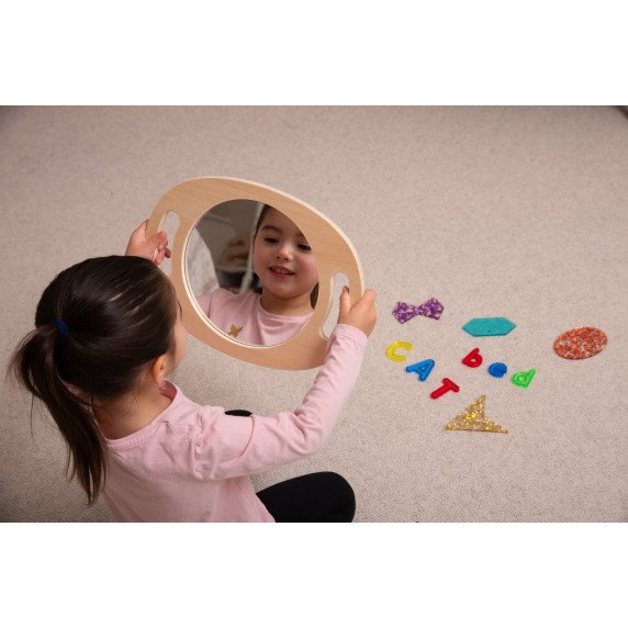 Rankinis akrilinis veidrodis su mediniu rėmu vaikams