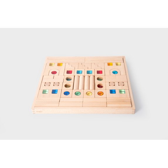 Didelis medinių kaladėlių rinkinys su skaidriais blokeliais (82 vnt.)