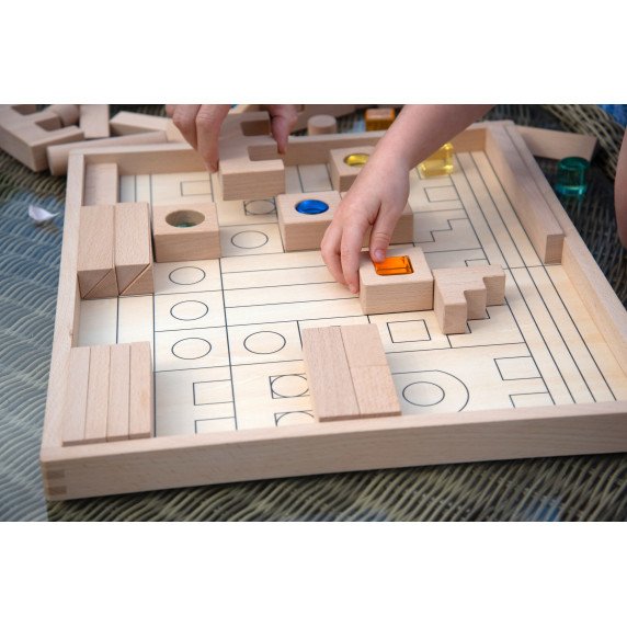 Didelis medinių kaladėlių rinkinys su skaidriais blokeliais (82 vnt.)