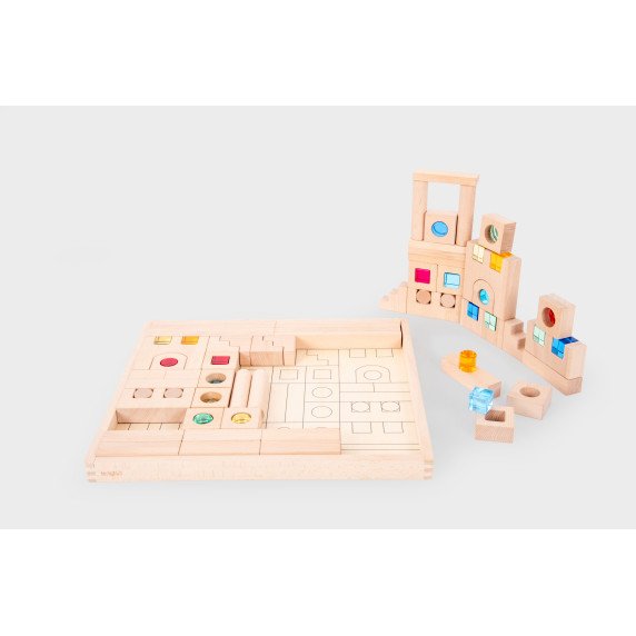 Didelis medinių kaladėlių rinkinys su skaidriais blokeliais (82 vnt.)