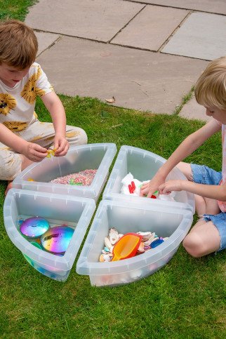 Skaidrūs 4 skyrių padėklai rūšiavimui ir tyrinėjimui