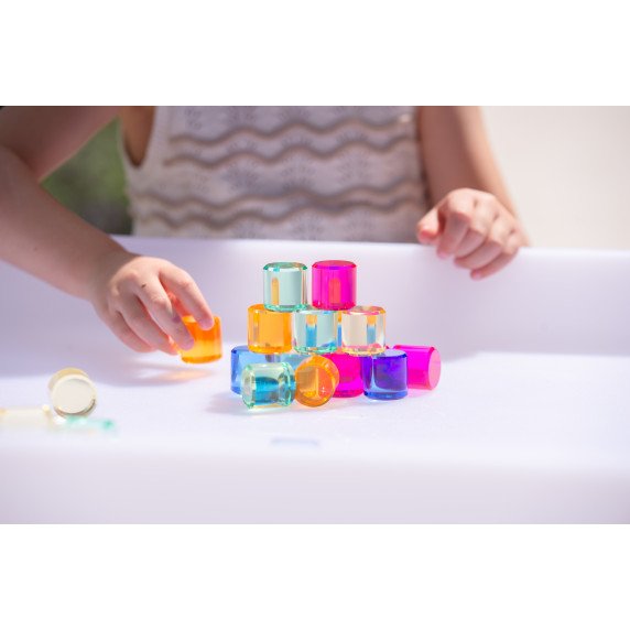 Spalvotų akrilinių apskritimų rinkinys su veidrodiniu mediniu padėklu (25 vnt.)