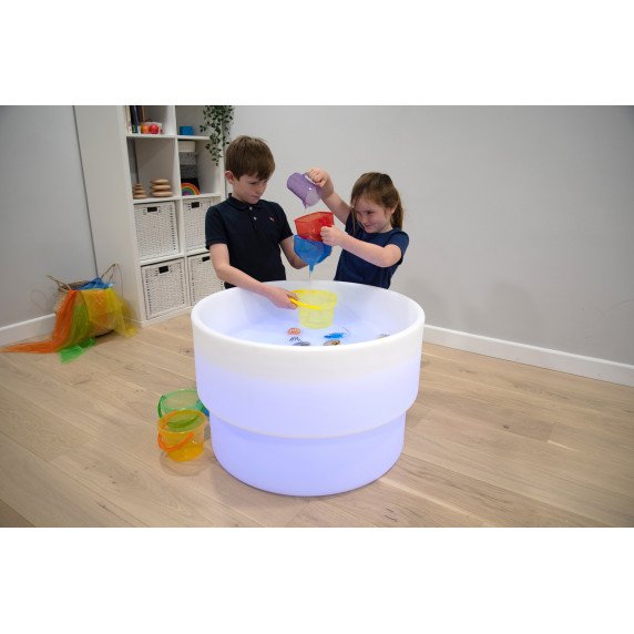 Šviečiantis sensorinis smėlio ir vandens stalas su talpa
