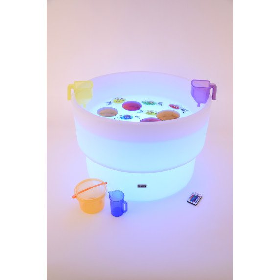 Šviečiantis sensorinis smėlio ir vandens stalas su talpa