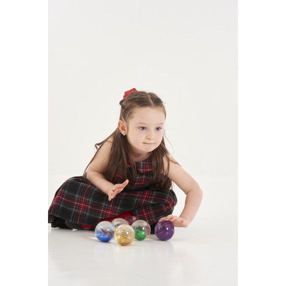 Sensoriniai spalvoti blizgučių kamuoliai (7 vnt.)